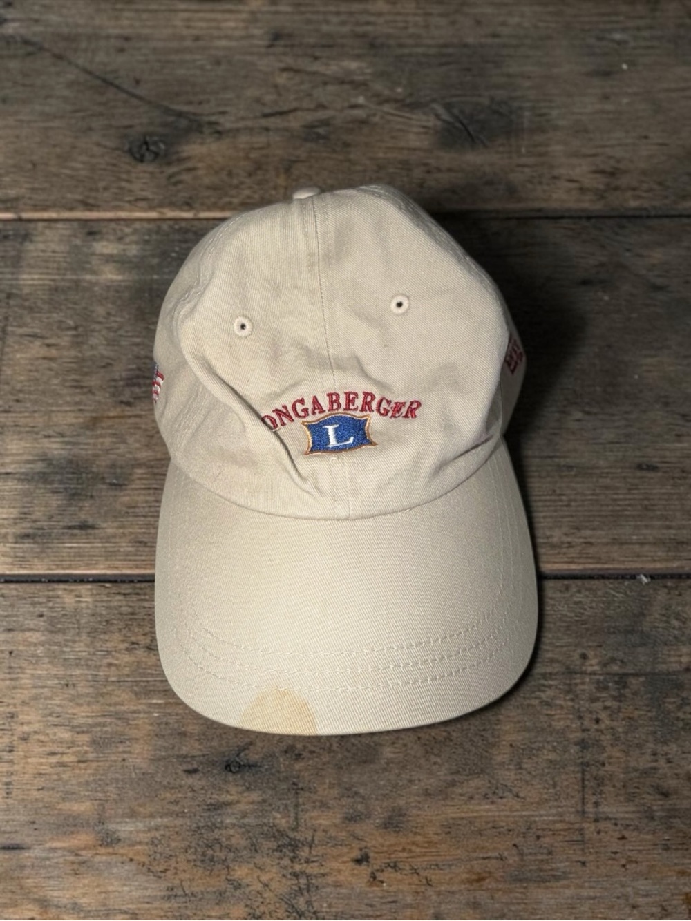 Longaberger Beige Baseball Cap with Red and Blue Logo